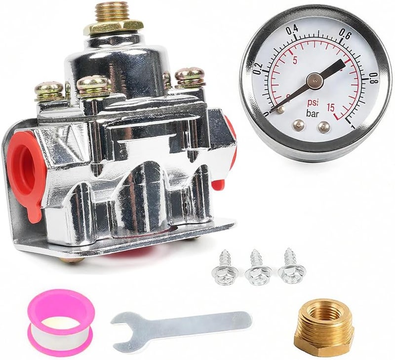 BARTOO Fuel Pressure Regulator Carburetor with Gauge Kit, 1-4 PSI, 3/8in NPT, 12-804, Zinc Alloy - Image 1
